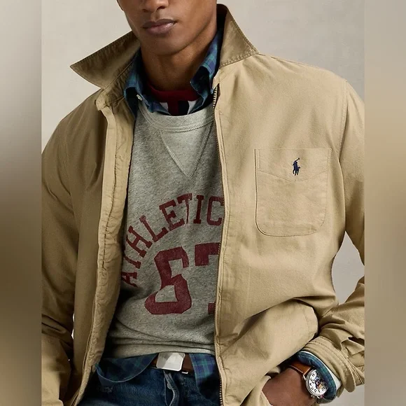Polo Ralph Lauren Garment-Dyed Oxford Overshirt Surrey Tan Full Zip Size Large